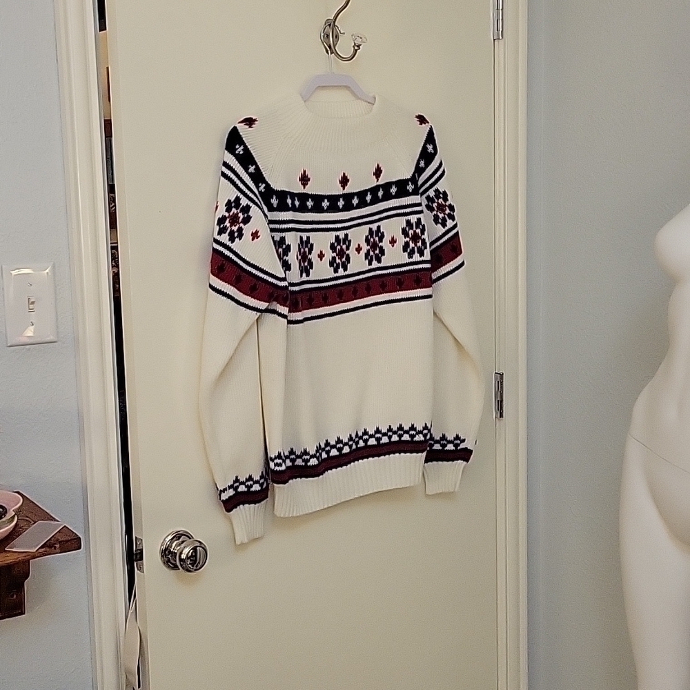 Vtg JCPENNEY 1970s Fair Isle Crew Neck Oversized Ski Grandpa Ski Sweater - Picture 2 of 6